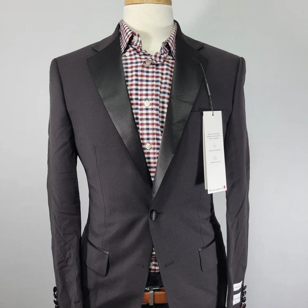 Calvin Klein Men's Tuxedo Jacket MAIN Two Button Black Wool Blend‎ 38R NEW
